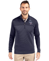 Colorado Rockies Stars & Stripes Cutter & Buck Traverse Stretch Eco Stripe Quarter Zip Mens Pullover Liberty Navy Front