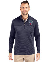 Texas Rangers Stars & Stripes Cutter & Buck Traverse Stretch Eco Stripe Quarter Zip Mens Pullover Liberty Navy Front