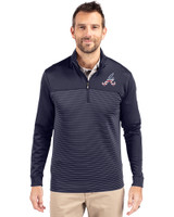 Atlanta Braves Stars & Stripes Cutter & Buck Traverse Stretch Eco Stripe Quarter Zip Mens Pullover Liberty Navy Front