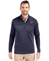Tampa Bay Buccaneers Americana Cutter & Buck Traverse Stretch Eco Stripe Quarter Zip Mens Pullover Liberty Navy Front