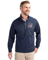 New York Yankees Stars & Stripes Cutter & Buck Adapt Eco Knit Hybrid Recycled Mens Quarter Zip Navy Blue Front