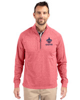 New Orleans Saints Americana Cutter & Buck Adapt Eco Knit Heather Mens Big & Tall Quarter Zip Pullover Cardinal Red Heather Front