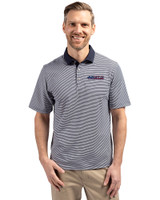 San Francisco 49ers Americana Cutter & Buck Virtue Eco Pique Micro Stripe Recycled Mens Polo Navy Blue/White Front