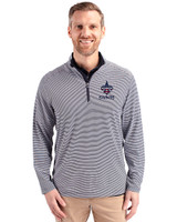 New Orleans Saints Americana Cutter & Buck Virtue Eco Pique Micro Stripe Recycled Mens Big & Tall Quarter Zip Navy Blue/White Front