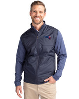 New England Patriots Americana Cutter & Buck Stealth Hybrid Quilted Mens Full Zip Windbreaker Jacket Liberty Navy Front