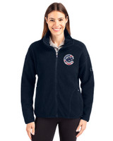 Chicago Cubs Stars & Stripes Cutter & Buck Cascade Eco Fleece Womens Full Zip Jacket Navy Blue Front