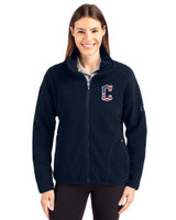 Cleveland Guardians Stars & Stripes Cutter & Buck Cascade Epic Comfort Recycled Sherpa Fleece Womens Full Zip Jacket Navy Blue Front