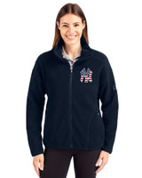 New York Yankees Stars & Stripes Cutter & Buck Cascade Epic Comfort Recycled Sherpa Fleece Womens Full Zip Jacket Navy Blue Front