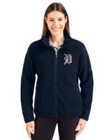 Detroit Tigers Stars & Stripes Cutter & Buck Cascade Epic Comfort Recycled Sherpa Fleece Womens Full Zip Jacket Navy Blue Front