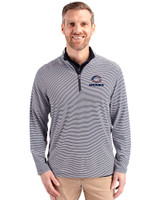 Chicago Bears Americana Cutter & Buck Virtue Eco Pique Micro Stripe Recycled Mens Quarter Zip Navy Blue/White Front