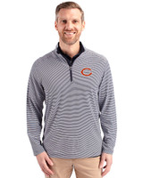 Chicago Bears Cutter & Buck Virtue Eco Pique Micro Stripe Recycled Mens Quarter Zip Navy Blue/White Front