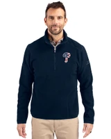 Philadelphia Phillies Stars & Stripes Cutter & Buck Cascade Eco Sherpa Fleece Mens Big & Tall Quarter Zip Jacket Navy Blue Front