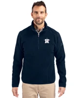 Houston Astros Stars & Stripes Cutter & Buck Cascade Eco Sherpa Fleece Mens Big & Tall Quarter Zip Jacket Navy Blue Front