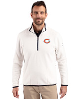 Chicago Bears - Cutter & Buck Cascade Epic Comfort Recycled Sherpa Fleece Mens Quarter Zip Jacket Shell/Navy Blue Front