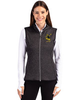 Pittsburgh Steelers Historic Cutter & Buck Mainsail Sweater-Knit Womens Full Zip Vest Charcoal Heather Front