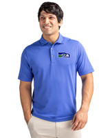 Seattle Seahawks Historic Cutter & Buck Virtue Eco Pique Recycled Mens Polo Chelan Blue Front