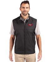 San Francisco 49ers Historic Cutter & Buck Stealth Hybrid Quilted Mens Big and Tall Windbreaker Vest Black Front