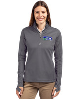 Seattle Seahawks Historic Cutter & Buck Traverse Stretch Eco Quarter Zip Womens Pullover Elemental Grey Front