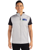 Seattle Seahawks Historic Cutter & Buck Stealth Hybrid Quilted Mens Windbreaker Vest Polished Medium Gray Front