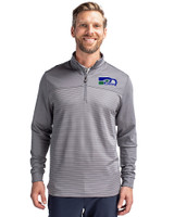 Seattle Seahawks Historic Cutter & Buck Traverse Stretch Eco Stripe Quarter Zip Mens Pullover Elemental Grey Front