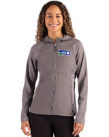 Seattle Seahawks Historic Cutter & Buck Adapt Recycled Soft Knit Stretch Womens Hybrid Full Zip Jacket Elemental Grey Front