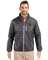 Pittsburgh Steelers Historic Cutter & Buck Rainier PrimaLoft® Mens Eco Insulated Full Zip Printed Puffer Jacket Black Front