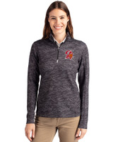 Tampa Bay Buccaneers Historic Cutter & Buck Traverse Stretch Eco Camo Print Quarter Zip Womens Pullover Black Front