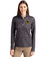 Pittsburgh Steelers Historic Cutter & Buck Traverse Stretch Eco Camo Print Quarter Zip Womens Pullover Black Front