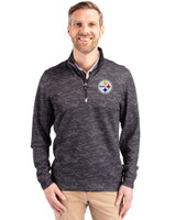 Pittsburgh Steelers Cutter & Buck Traverse Stretch Eco Camo Print Quarter Zip Mens Big and Tall Pullover Black Front