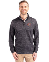 San Francisco 49ers Cutter & Buck Traverse Stretch Eco Camo Print Quarter Zip Mens Big and Tall Pullover Black Front