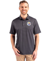 Pittsburgh Steelers Cutter & Buck Pike Banner Print Stretch Mens Big & Tall Polo Black Front