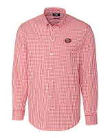 San Francisco 49ers Historic Cutter & Buck Easy Care Stretch Gingham Mens Big and Tall Long Sleeve Dress Shirt Cardinal Red Mannequin