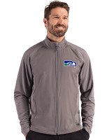 Seattle Seahawks Historic Cutter & Buck Adapt Recycled Soft Knit Stretch Mens Hybrid Full Zip Jacket Elemental Grey Front