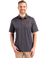 Tampa Bay Buccaneers Cutter & Buck Pike Banner Print Stretch Mens Polo Black Front