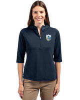 Los Angeles Chargers Historic Cutter & Buck Virtue Eco Pique Recycled Half Zip Pullover Womens Hoodie Navy Blue Front