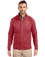 Tampa Bay Buccaneers Historic Cutter & Buck Mainsail Sweater-Knit Mens Full Zip Jacket Cardinal Red Heather Front