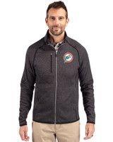Miami Dolphins Historic Cutter & Buck Mainsail Sweater-Knit Mens Full Zip Jacket Charcoal Heather Front