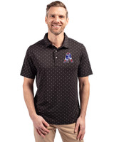 New England Patriots Historic Cutter & Buck Virtue Eco Pique Tile Print Recycled Mens Polo Black Front
