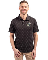 New Orleans Saints Historic Cutter & Buck Virtue Eco Pique Tile Print Recycled Mens Polo Black Front