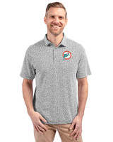 Miami Dolphins Historic Cutter & Buck Virtue Eco Pique Botanical Print Recycled Mens Polo Black Front