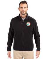 Miami Dolphins Historic Cutter & Buck Cascade Epic Comfort Recycled Sherpa Fleece Mens Full Zip Jacket Black Front