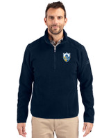 Los Angeles Chargers Historic Cutter & Buck Cascade Eco Fleece Mens Quarter Zip Jacket Navy Blue Front