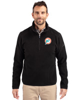 Miami Dolphins Historic Cutter & Buck Cascade Epic Comfort Recycled Sherpa Fleece Mens Quarter Zip Jacket Black Front