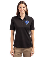 Los Angeles Rams Historic Cutter & Buck Virtue Eco Pique Recycled Womens Polo Black Front