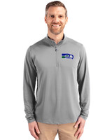 Seattle Seahawks Historic Cutter & Buck Virtue Eco Pique Recycled Quarter Zip Mens Pullover Polished Medium Gray Front