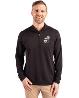 New Orleans Saints Historic Cutter & Buck Virtue Eco Pique Recycled Quarter Zip Mens Pullover Black Front
