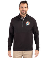 Miami Dolphins Historic Cutter & Buck Adapt Eco Knit Hybrid Recycled Mens Quarter Zip Black Front