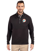 Miami Dolphins Historic Cutter & Buck Adapt Recycled Soft Knit Stretch Mens Hybrid Quarter Zip Pullover  Black Front