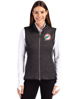 Miami Dolphins Historic Cutter & Buck Mainsail Sweater Knit Womens Full Zip Vest Charcoal Heather Front