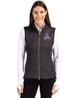New England Patriots Historic Cutter & Buck Mainsail Sweater Knit Womens Full Zip Vest Charcoal Heather Front